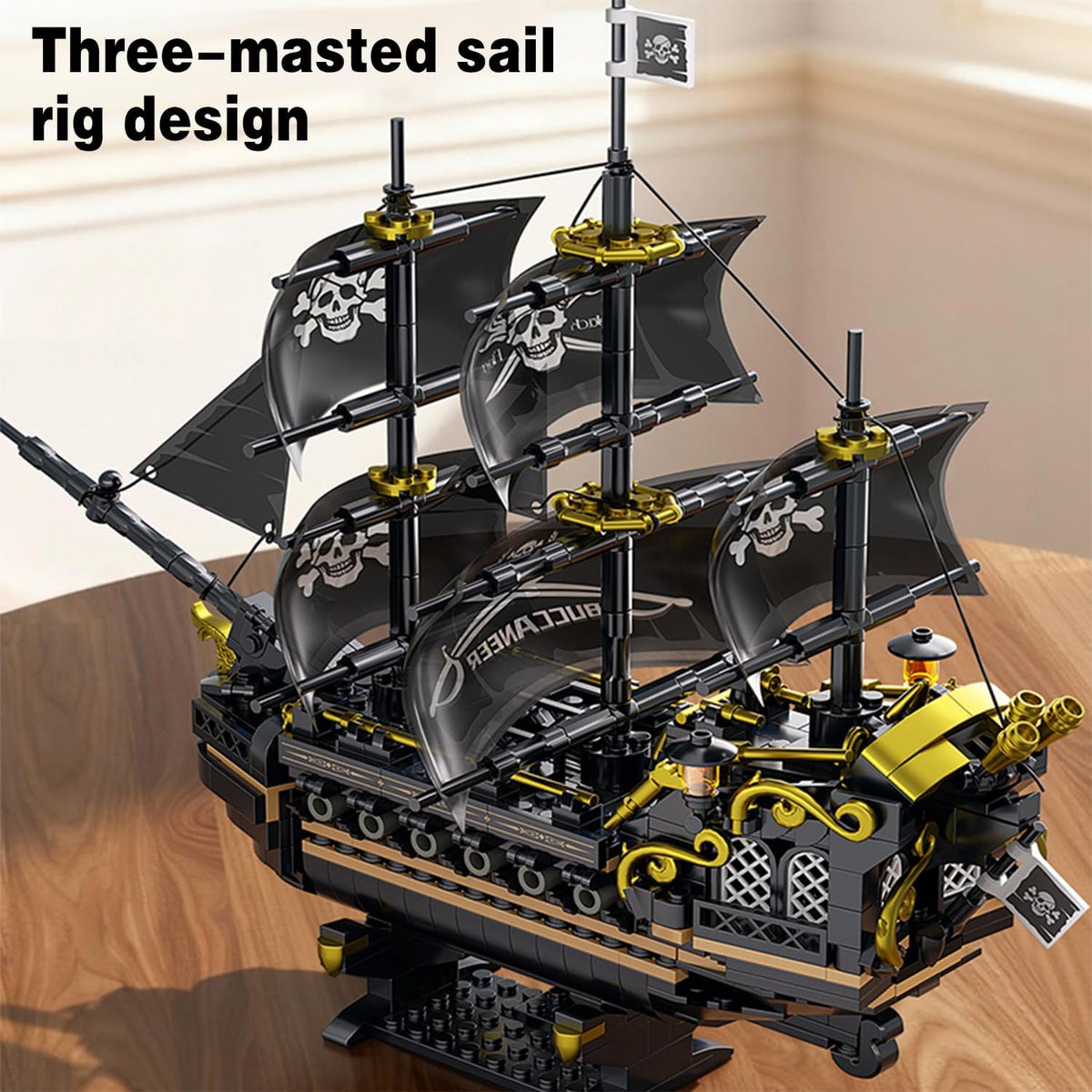 Pirate Ship Building Blocks, 3-Mast Classic Sailing Ship Model, 801 Pieces