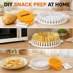 DIY Microwave Potato Chip Maker with Slicer Bowl Set, PP, 23 cm Microwave potato chip maker with slicer bowl set, made of PP and sized 23 cm diameter x 5 cm high for compact DIY snack prep.