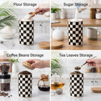 Ceramic Canister, Airtight Kitchen Canister for Coffee, Tea & More, Large Black Checkered