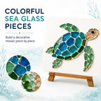 DIY Sea Glass Art Kit, Mosaic Craft Kit with Board, Stand and Glue (Type A) Sea glass art kit with board, stand, tweezers, instructions and glue stick for creating an ocean-inspired display.