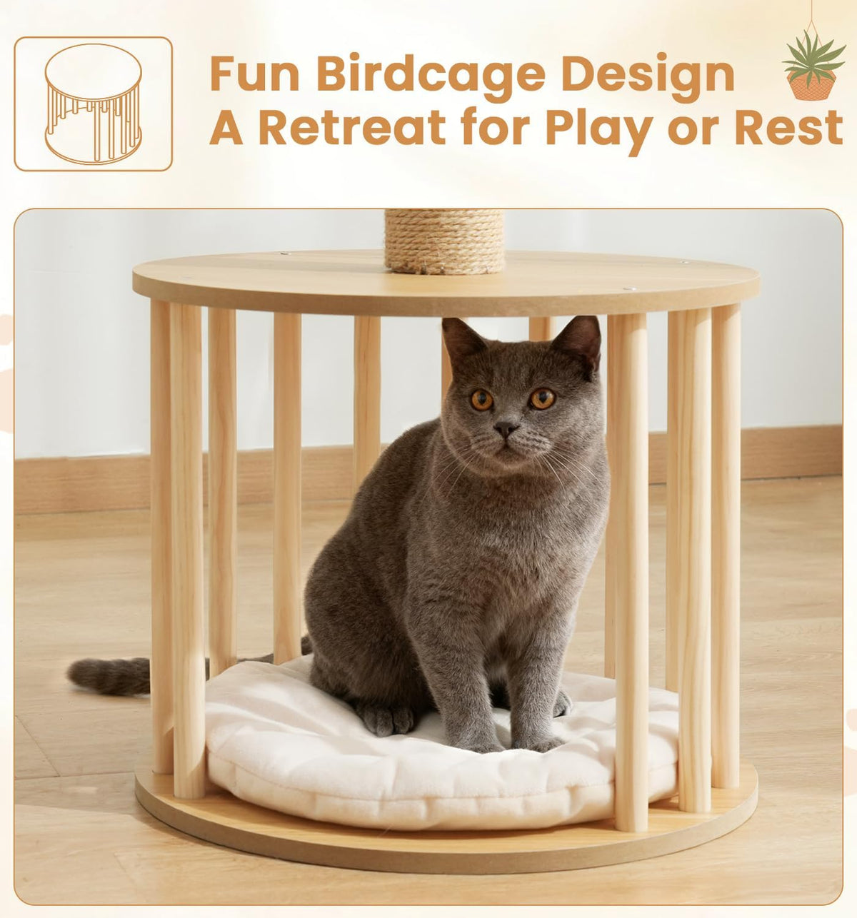 Modern 30" Cat Tree, Hand-Woven Basket Condo with Scratching Post