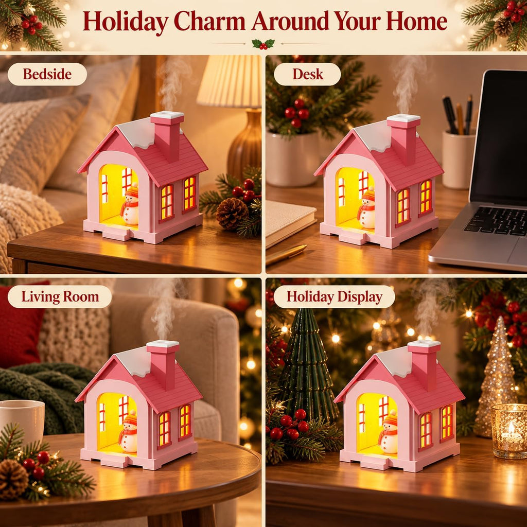 christmas village humidifier, 500ml Snow House with Light & Chimney Mist