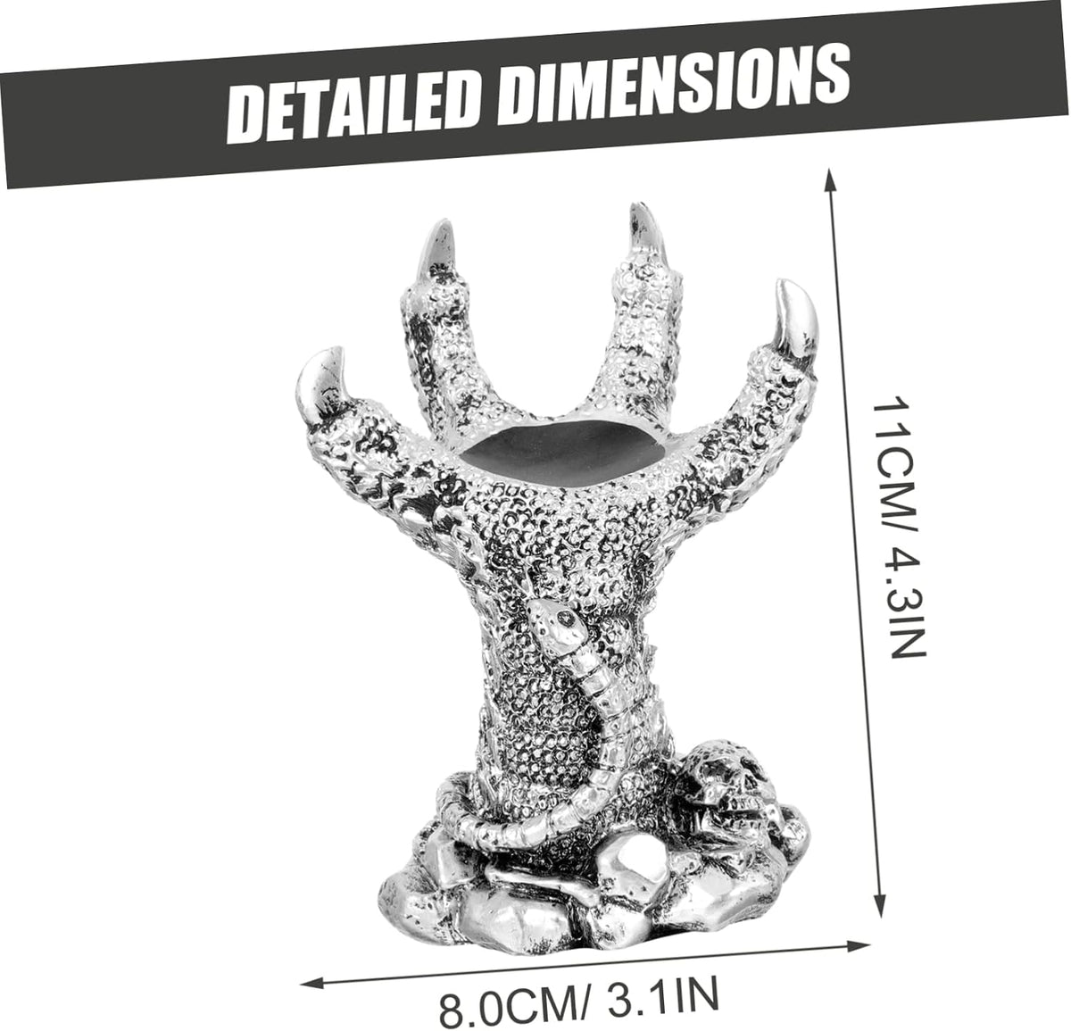 Dragon Claw Sphere Holder Resin Display Base for Crystal Ball Silver Finish, Flat No Burrs Design, Light Weight Build, Bedroom Table Accent