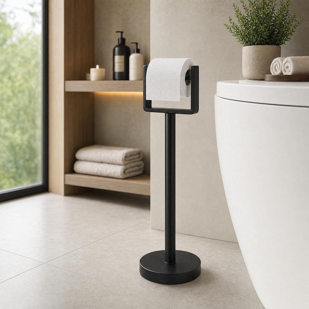 Stainless Steel Toilet Paper Holder Stand with Weighted Base, Free Standing Bathroom Tissue Holder