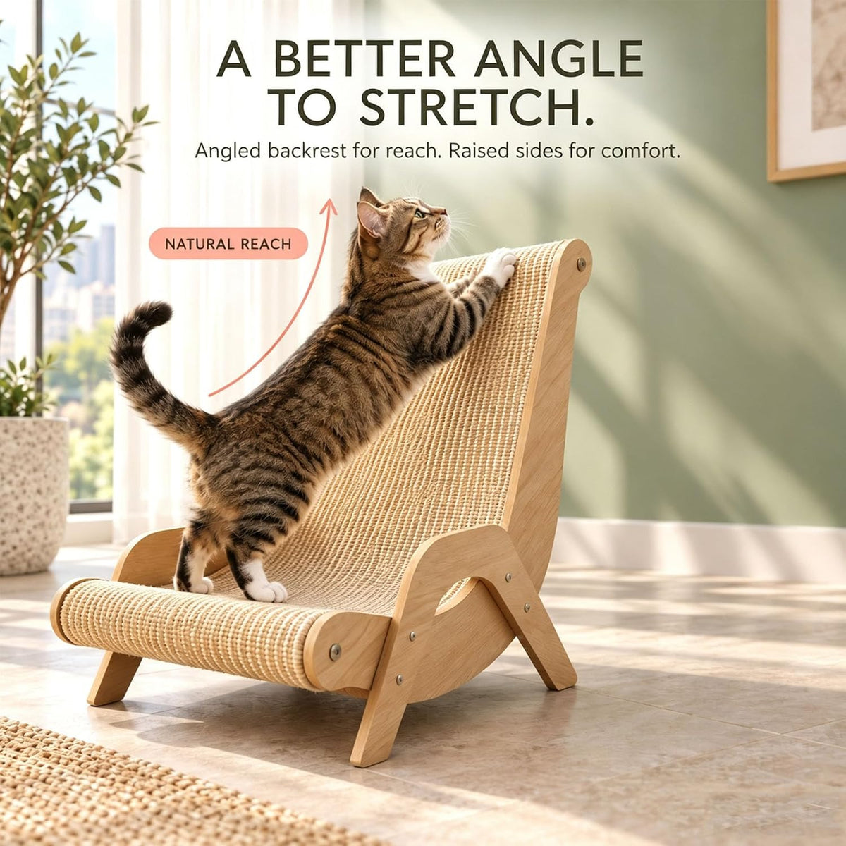 Cat Scratch Lounger Chair Bed, Natural Wooden Sisal Scratching Board，1PC
