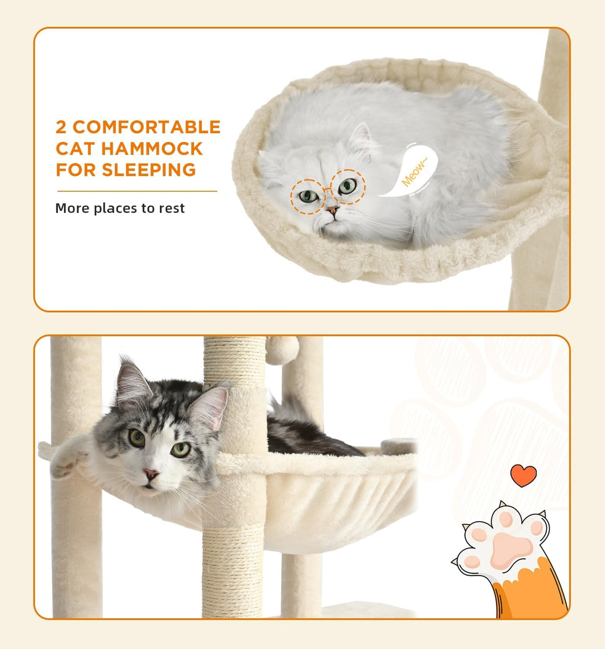 Made4Pets 71" Tall Cat Tree, Multi-Level Tower with Condo, Hammocks & Perches