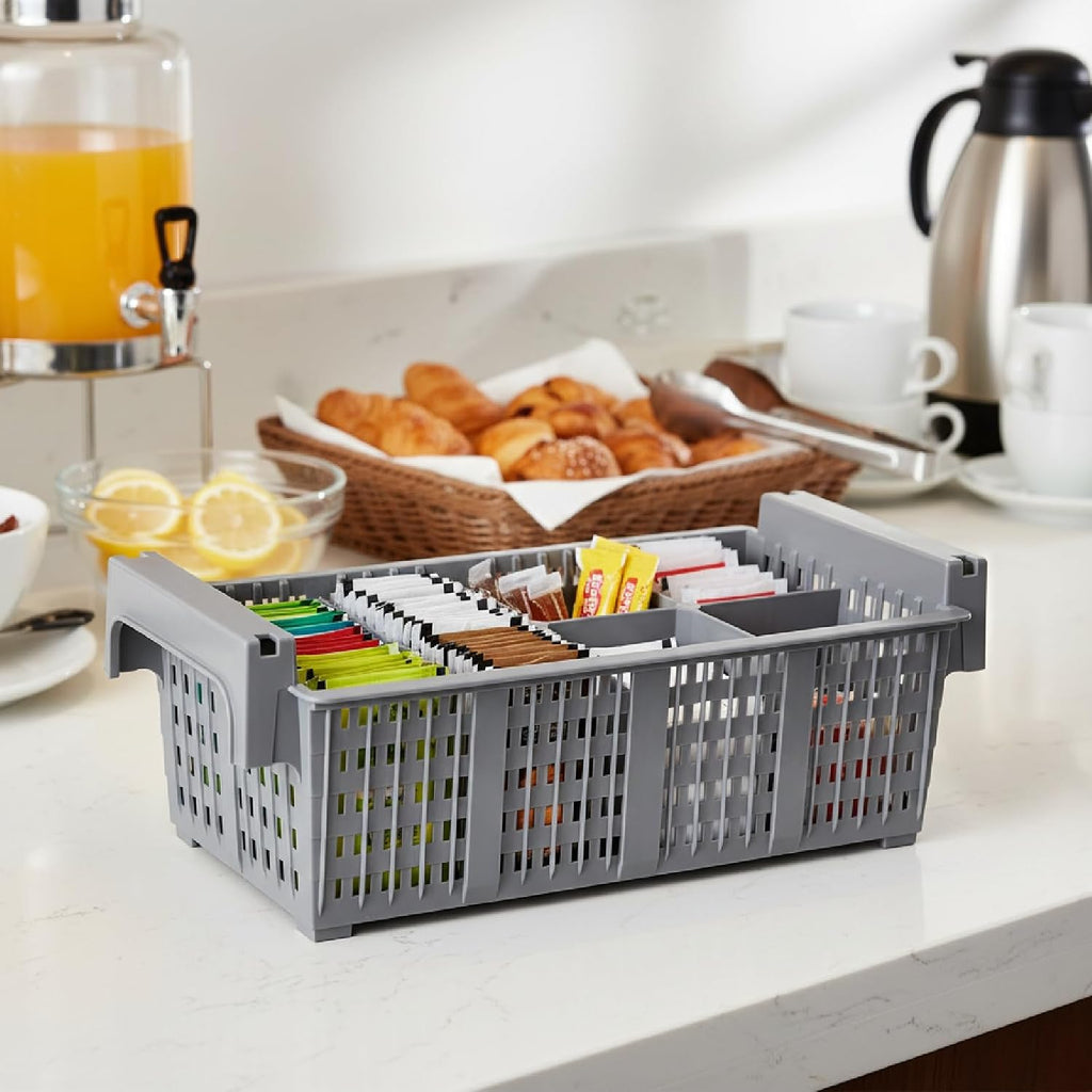 Commercial Dishwasher Rack, 8-Compartment Silverware Drying Basket with Drain Holes, Gray