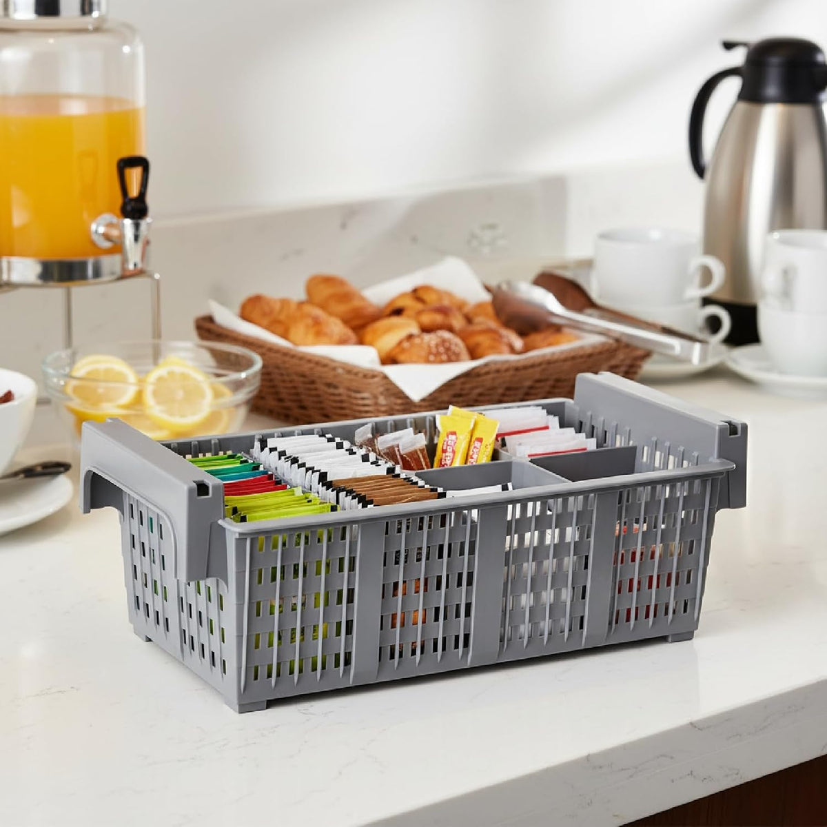 Commercial Dishwasher Rack, 8-Compartment Silverware Drying Basket with Drain Holes, Gray