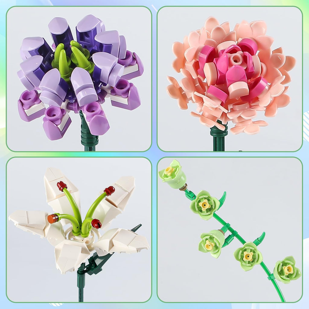 Pink Carnation Building Blocks, 514-Piece Flower Bouquet Set