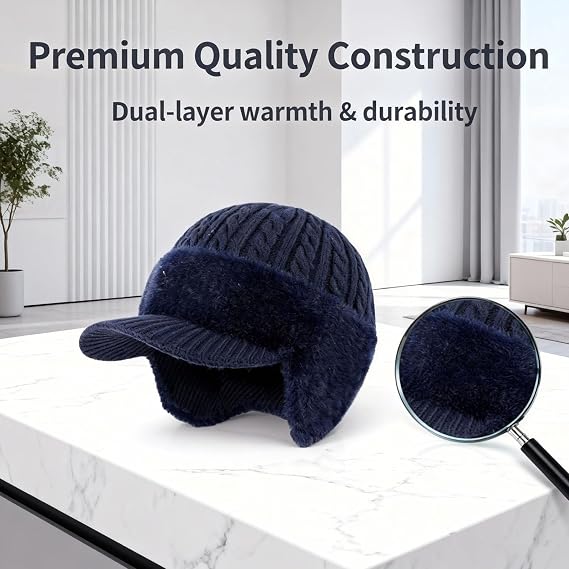 Trapper Hat, Blocking Knitted Hats, Warm Knitted Trapper Hat with Ear Flaps for Men & Women