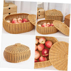 Rattan Woven Storage Basket Fruit Bin with Lid, Large Capacity Natural Decorative Design for Home Organization, Lightweight Strong Construction, for Snacks