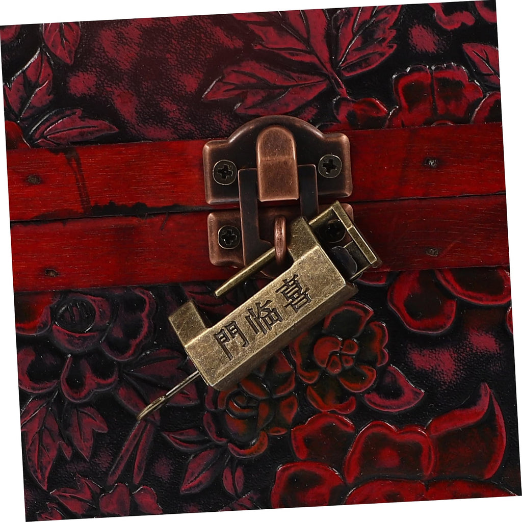 Vintage Jewelry Box Wooden Treasure Chest with Padlock Handle Desktop Storage for Bracelets and Sundries, Compact Sturdy Design, Birthday and New Year Gift Use