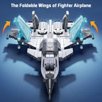 Military Fighter Jet Building Set, 577-Piece Aircraft Model Kit with Foldable Wings