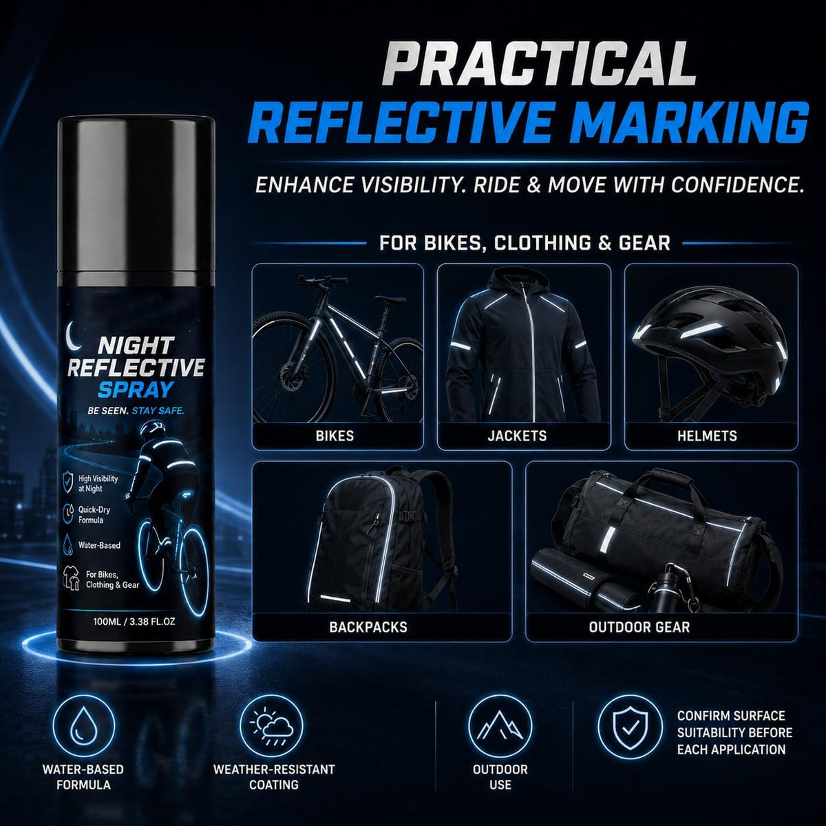 Reflective Spray Paint, Clear Night Coating, Weather-Resistant, 100 mL (2 Pcs)