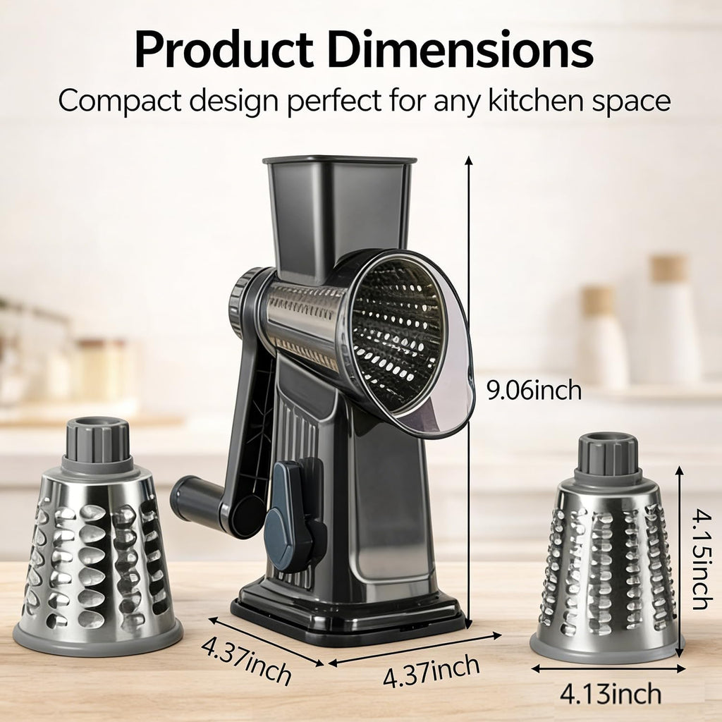3-In-1 Manual Rotary Cheese Grater Vegetable Slicer with Suction Base