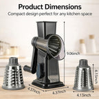 3-In-1 Manual Rotary Cheese Grater Vegetable Slicer with Suction Base