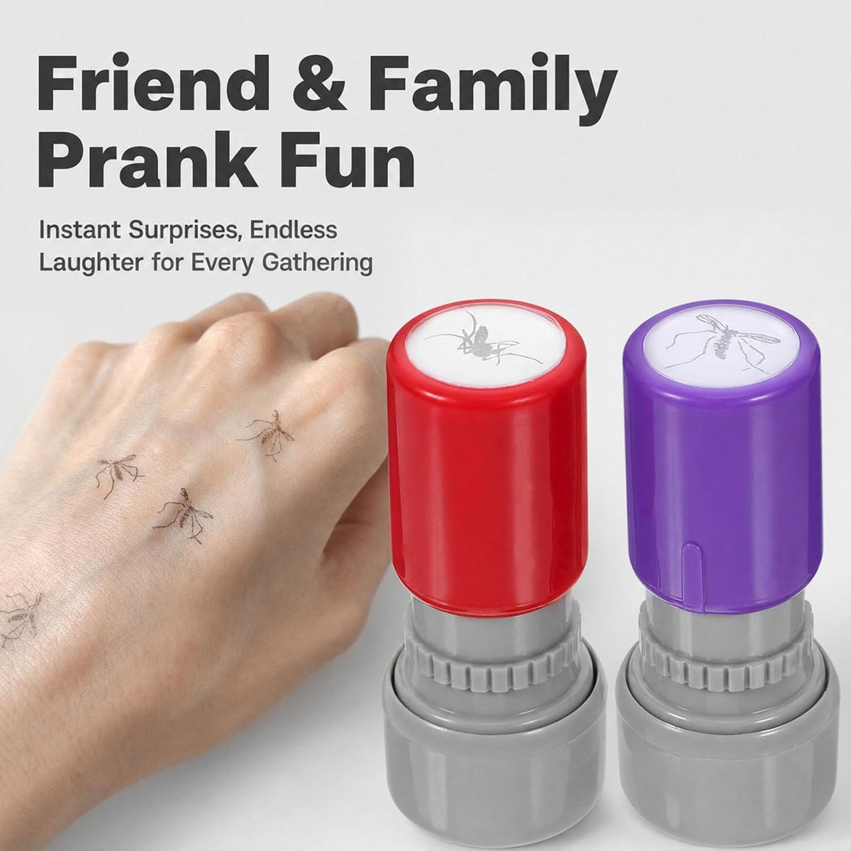 Mosquito Smack Stamp 2 Pack with Live Style & Crushed Style Imprints, Funny Fake Mosquito Stamp for Party, Office, April Fool’s Day Fun Gift