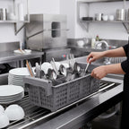 Commercial Dishwasher Rack, 8-Compartment Silverware Drying Basket with Drain Holes, Gray