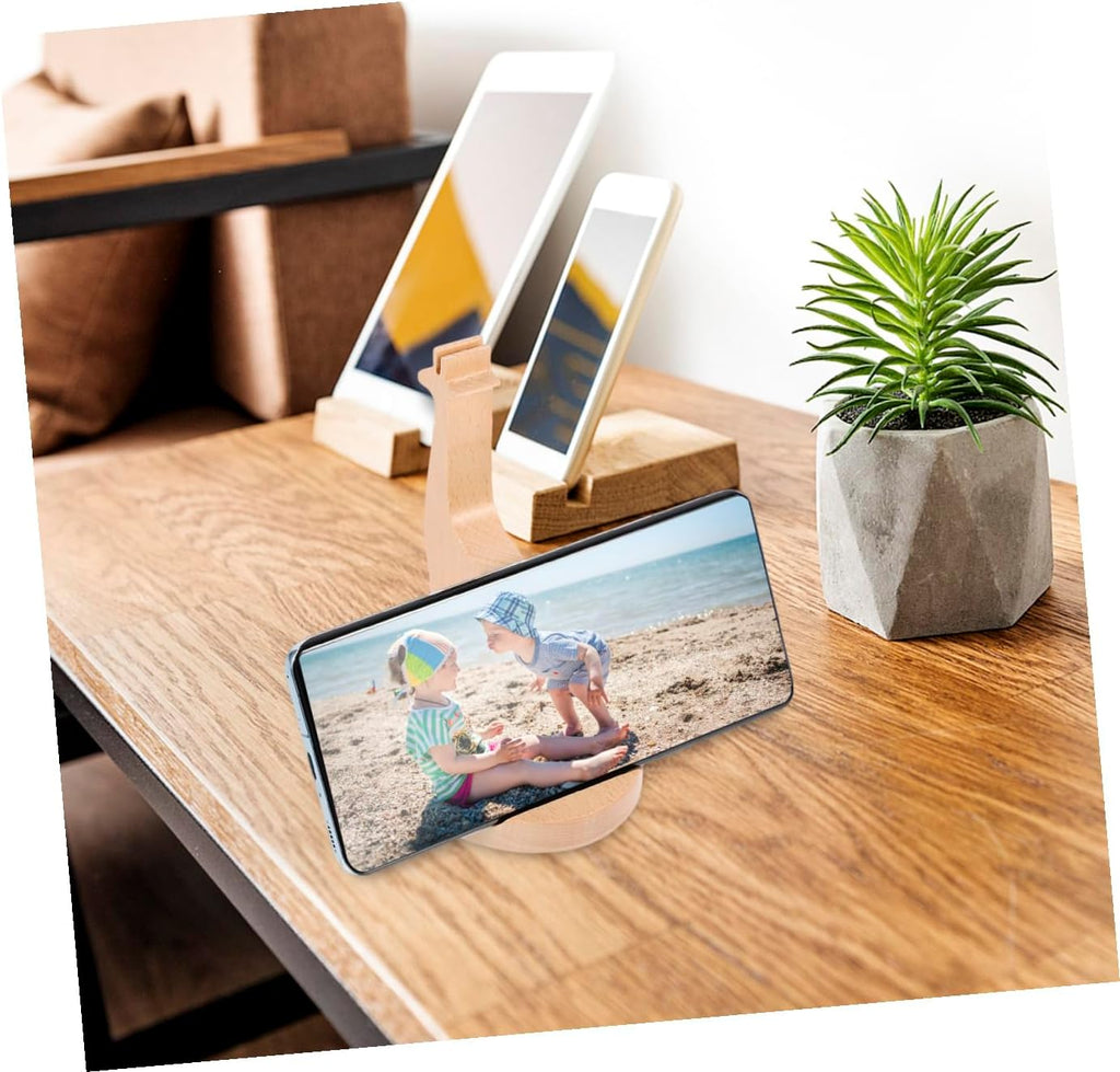 Solid Wood Giraffe Phone Stand Wooden Desk Phone Holder Cartoon Lazy Desktop for Home Office Use