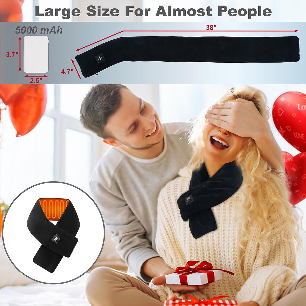 Heated Neck Wrap, Cordless Heating Pad with 5000mAh Power Bank