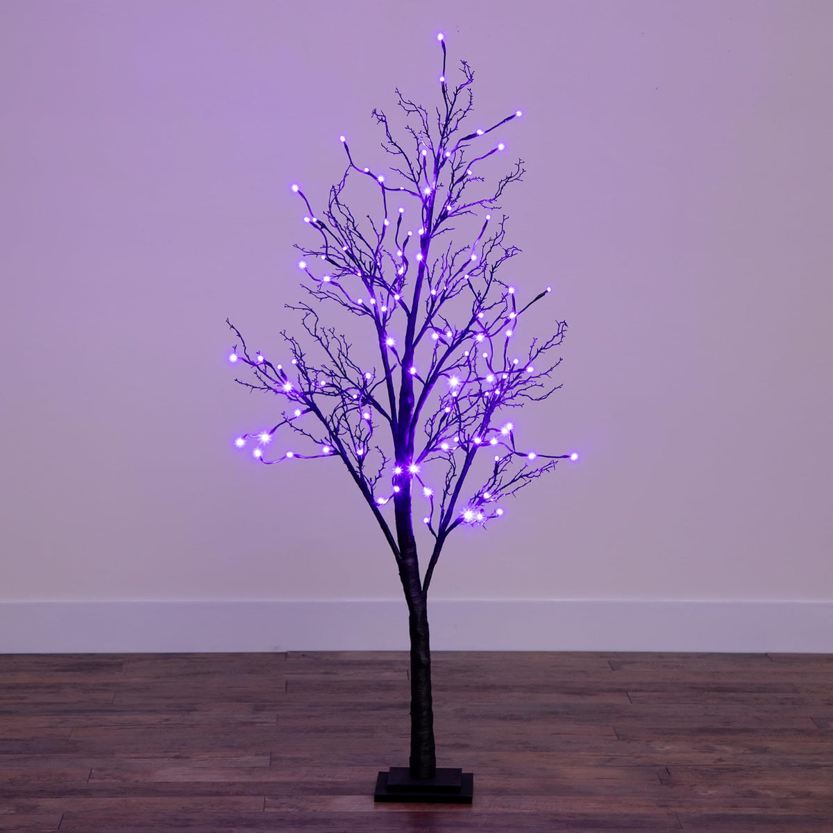 5ft. Pre-Lit Halloween Deluxe Black Twig Artificial Fall Tree with 102 Orange and Purple LED Lights