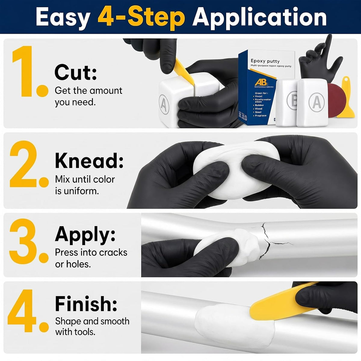 Steel Epoxy Putty Reinforced Repair for Wood Metal Plastic (White) Strong Repair Performance For Fixing Cracks, Holes And Damage On Wood, Metal, Plastic, Tile And Glass Surfaces.