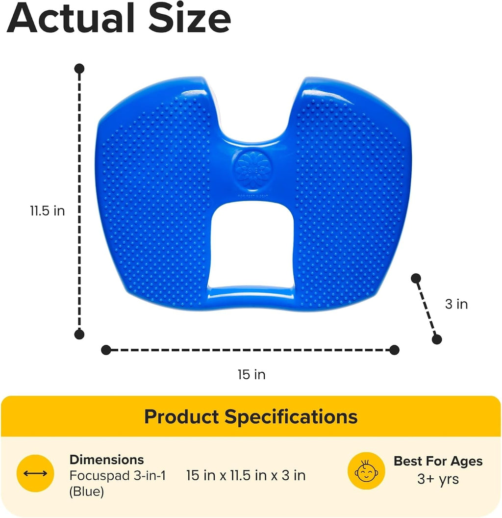 Special Needs Essentials FocusPad 3-in-1 | Blue Bouncy Chair | Sensory Foot Cushion | Therapy Tools for Kids and Adults with ADHD & Autism (Blue)