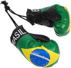 Brazil Flag Mini Boxing Gloves Keychain Pair Hanging Decor PVC Cotton Build, for Bags and Keys, Patriotic Style, Fine Workmanship, 1 Pair Set