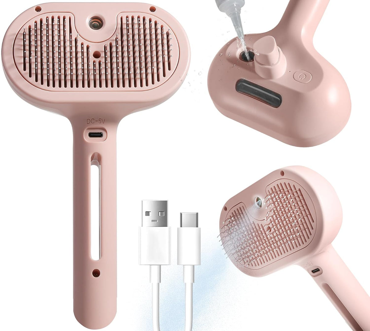 Pet Hair Removal Comb with Water Tank, Deshedding & Bathing Grooming Brush for Cats & Dogs