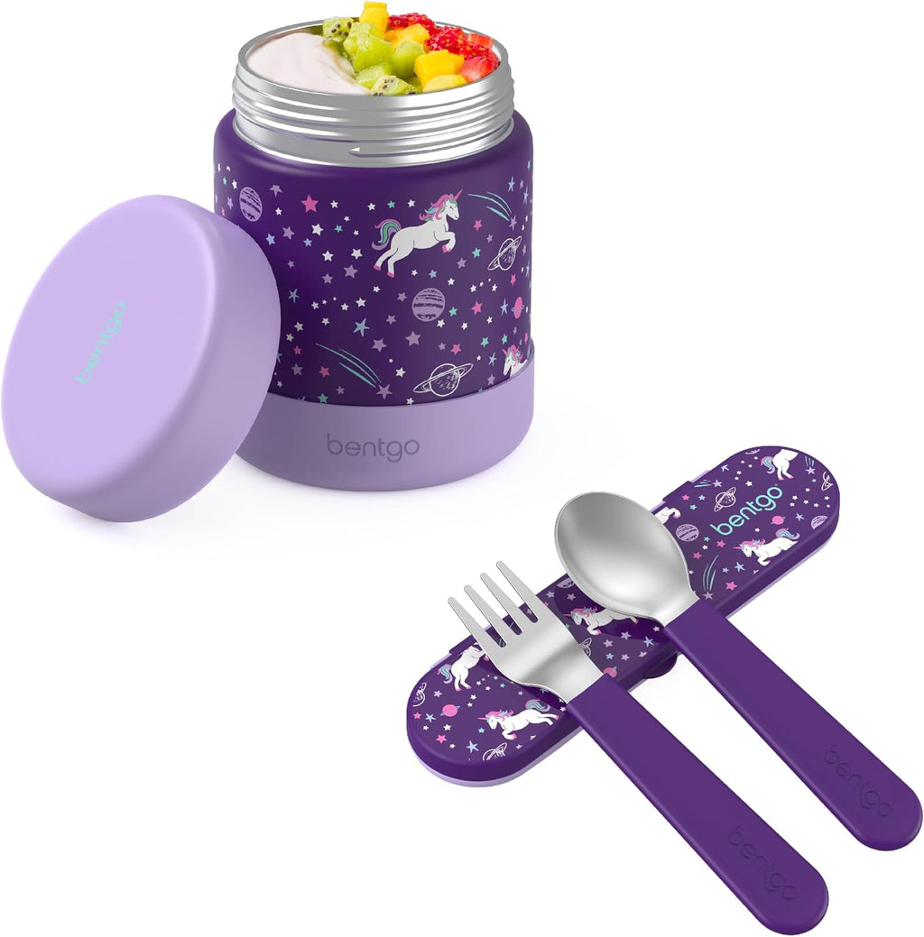 Kids Stainless Steel Food Jar and Reusable Stainless Steel Utensils Set