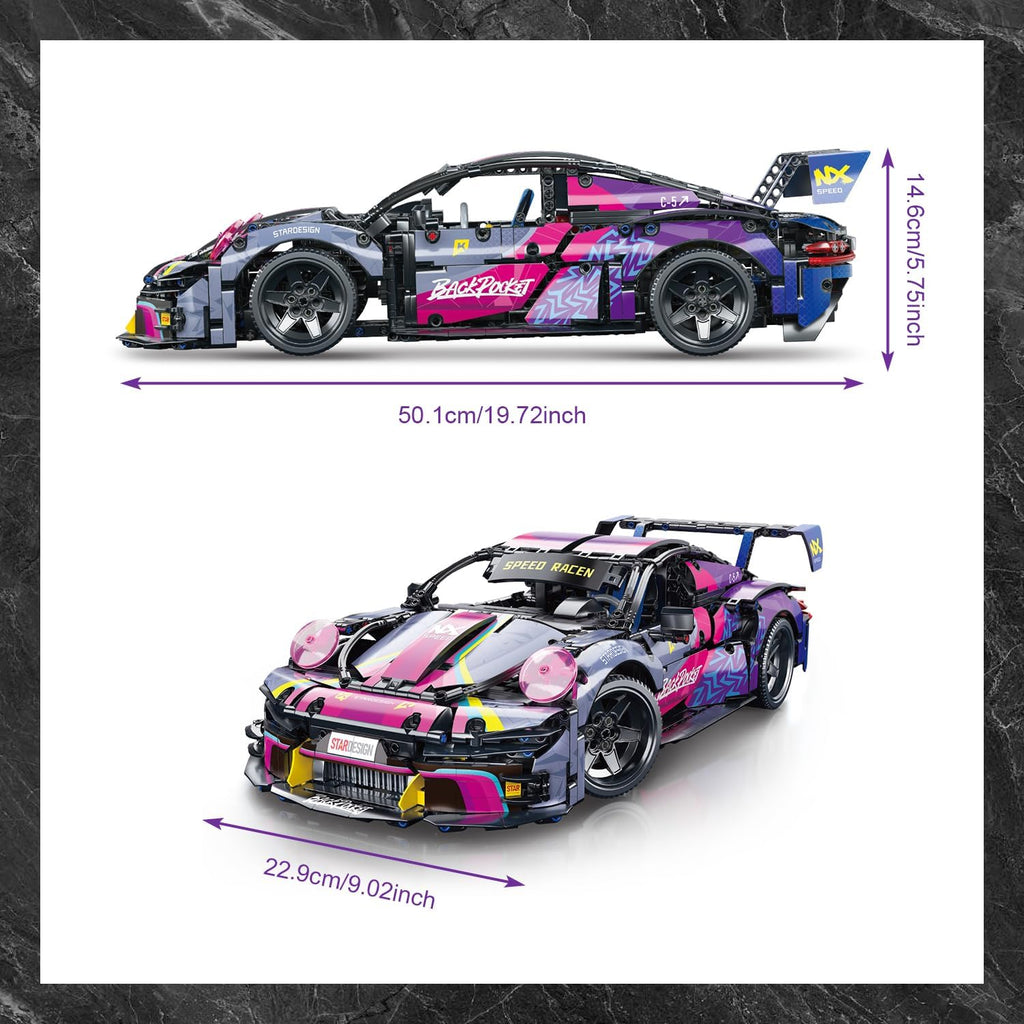 1:10 Sport Race Car Building Set, 1,611-Piece Supercar Model Kit