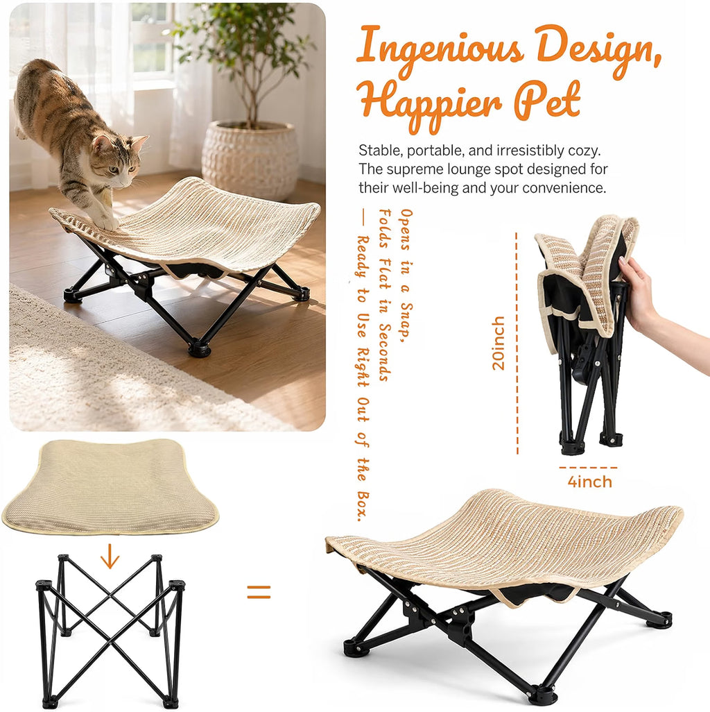 Elevated Cat Bed, Foldable Cat Hammock with Sisal Scratching Surface