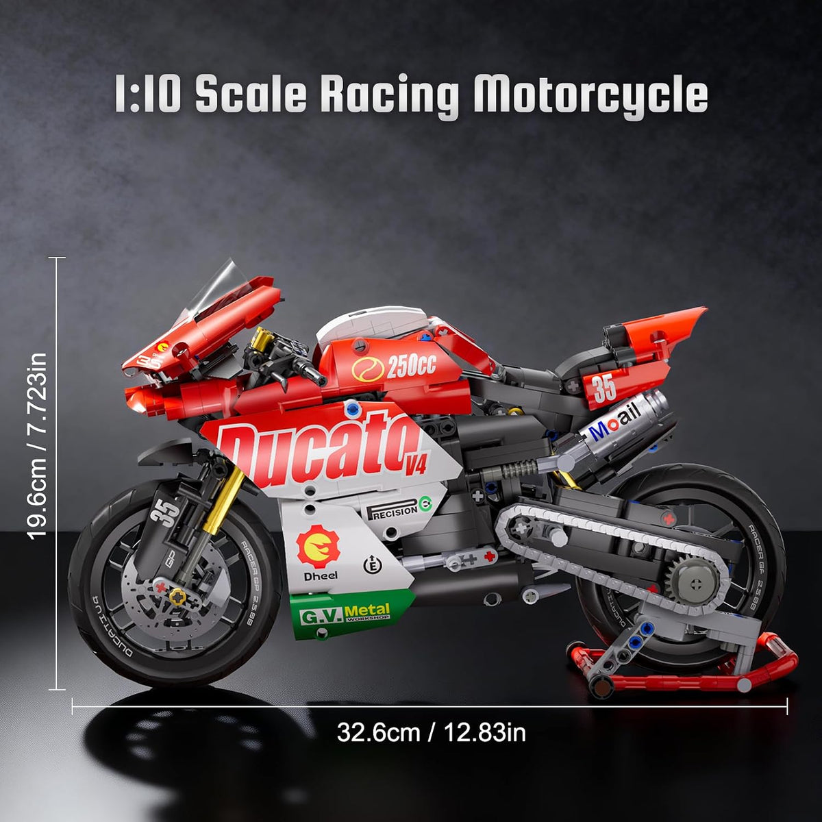 1:10 Motorcycle Building Set, 883-Piece Model Kit with Display Stand
