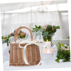 Rattan Flower Basket Container for Home Decoration and Gifts White Simulation Style, Rattan and Cotton Cloth, Portable Storage for Flowers, Proposal or Home Use