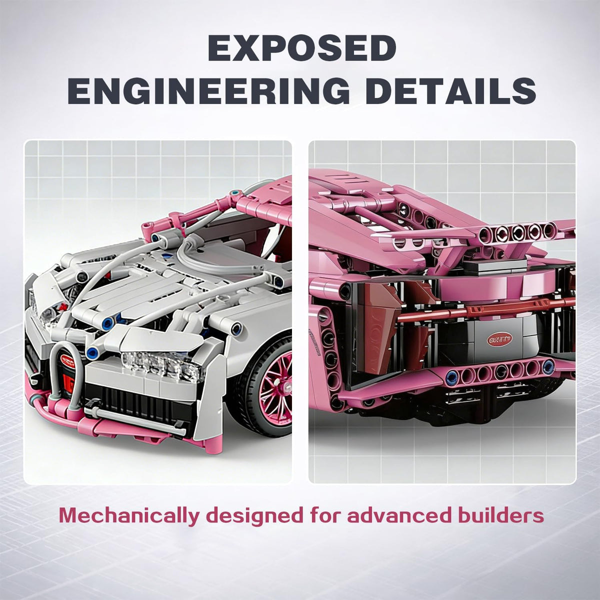 1:14 Pink Race Car Building Blocks, 1,144-Piece Supercar Model Kit