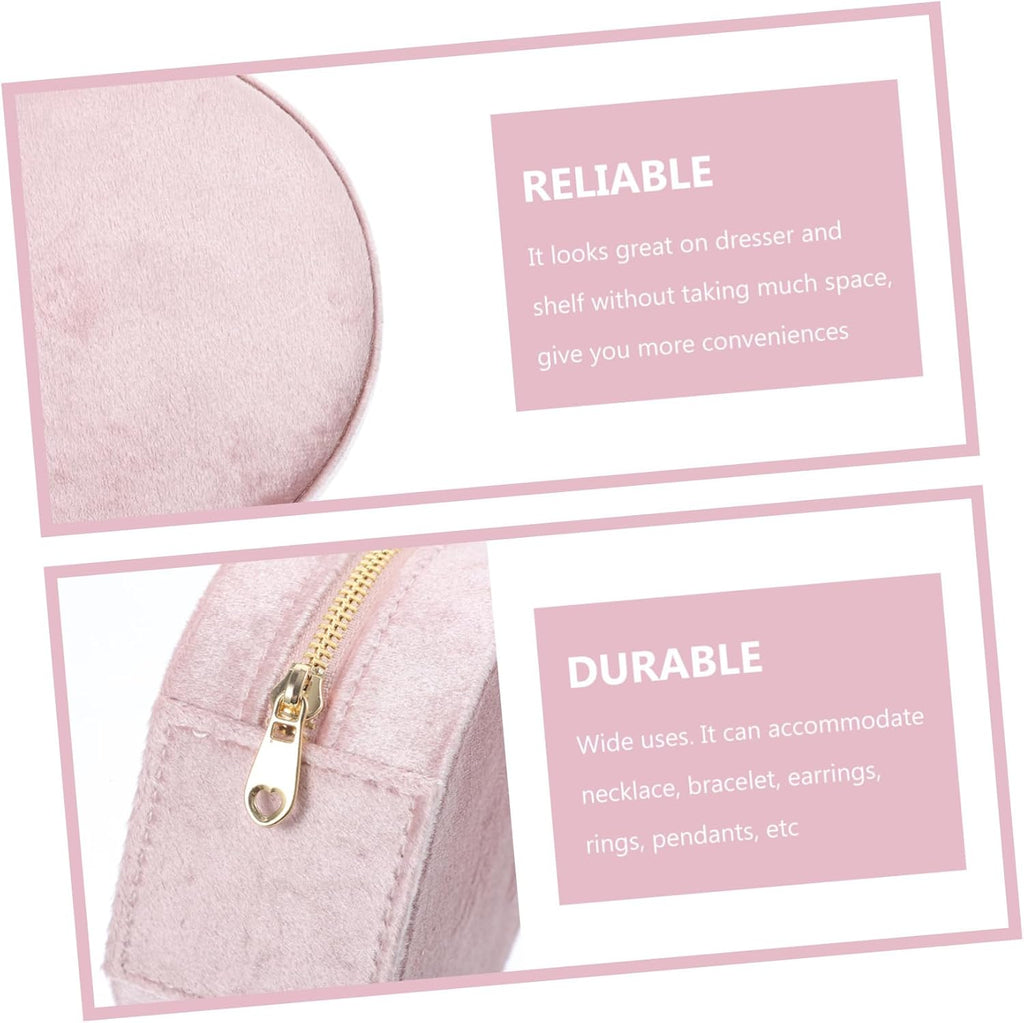 Pink Jewelry Box Portable Travel Case Xmas for Girlfriends Lint Lined, Holds Necklace Bracelet Earrings Rings Pendants, Stylish Shape for Journey and Valentine Gifting