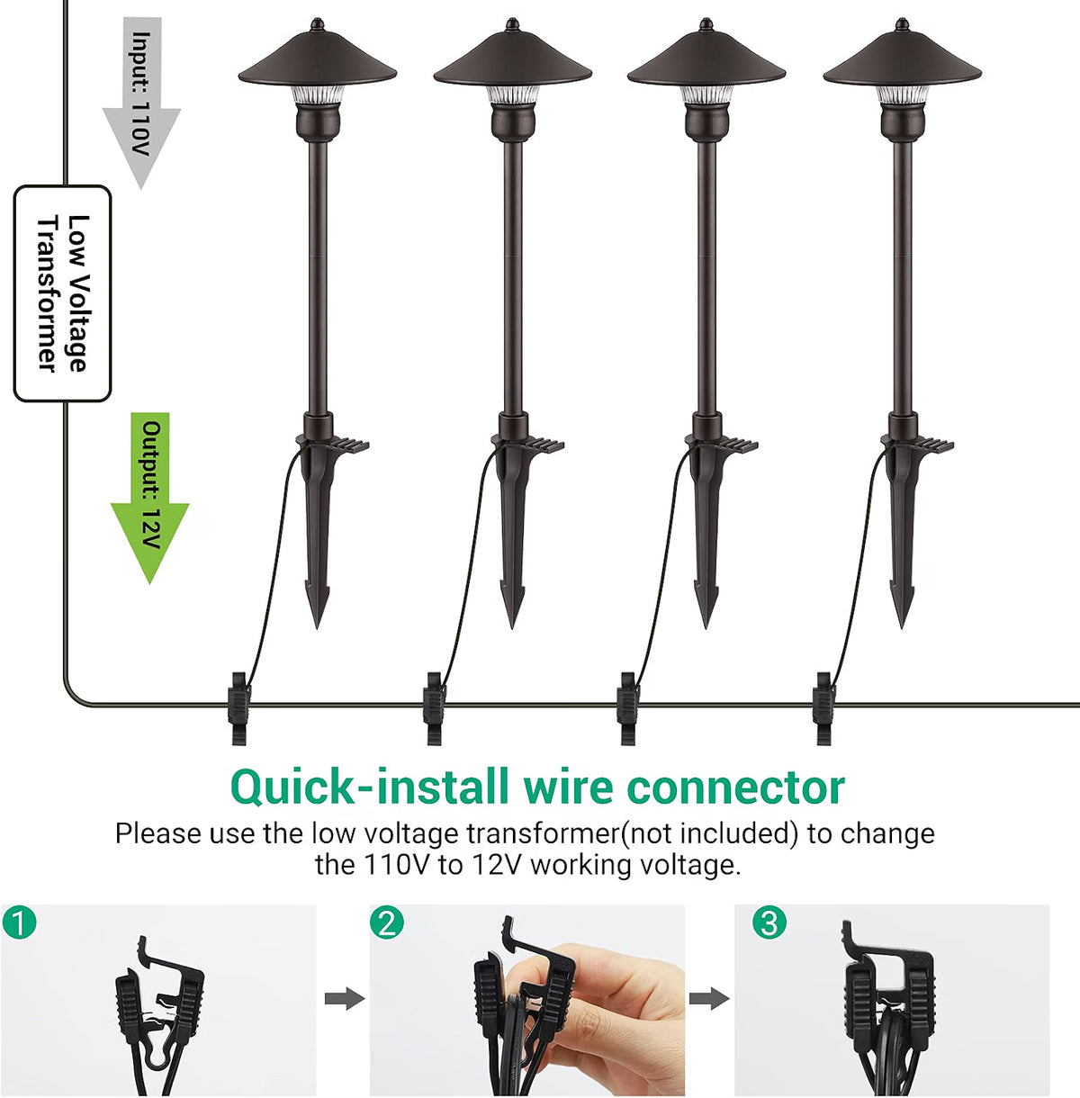 10-Pack Low Voltage Wire Connectors, Waterproof Landscape Lighting Connectors for 10/12/14/16/18 Gauge Cables, UL Listed, Outdoor Use