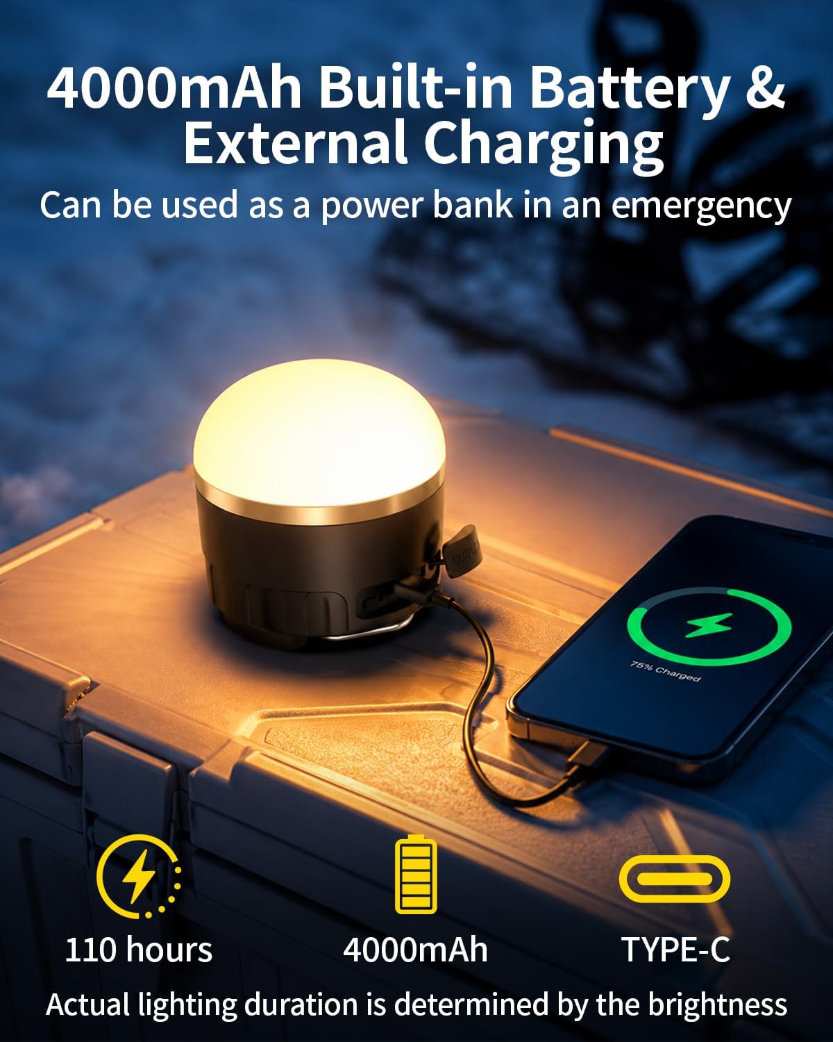 1000LM Rechargeable Camping Lantern | 4000mAh | Up to 110hrs | Magnetic Base | Waterproof | Emergency & Hanging Light