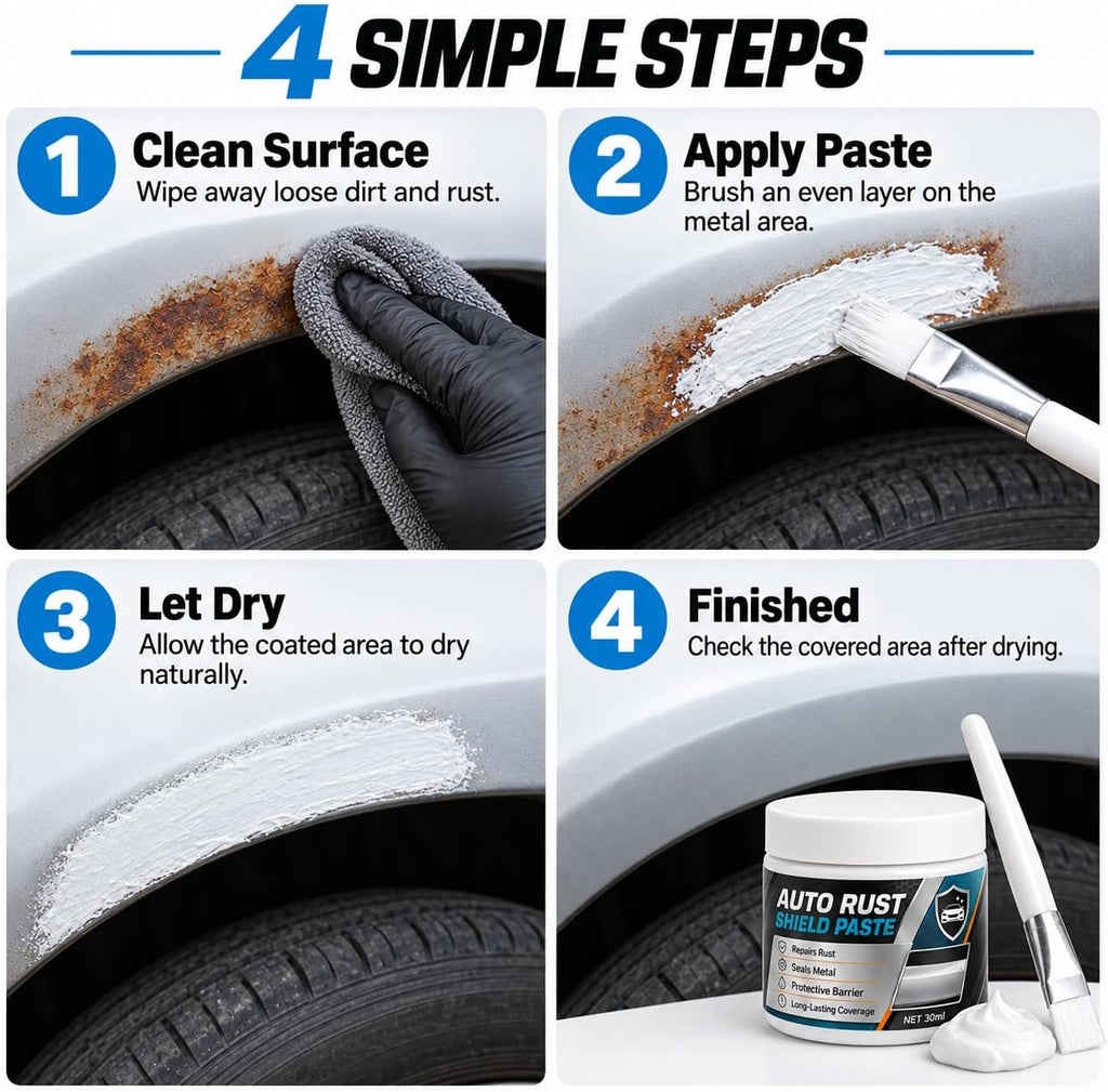 Car Metal Rust Repair Paste with Brush, 30ml Auto Rust Shield Paste (2 Pcs) 30ml car metal rust repair paste with brush for localized vehicle metal care; choose 1-piece, 2-piece, or 3-piece options.