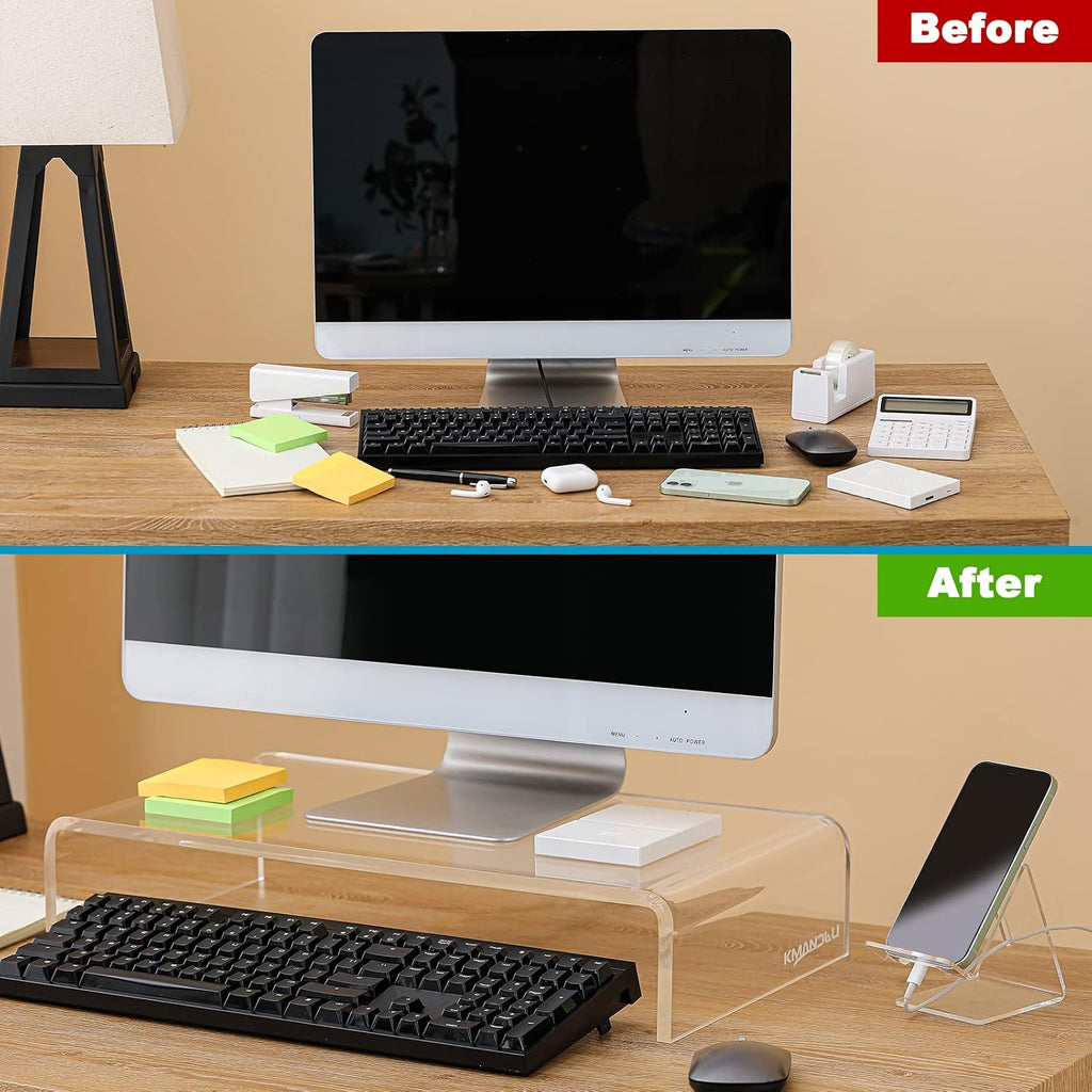Acrylic Monitor Stand, Clear Laptop Riser with Phone Stand, 16 x 8 x 4 in