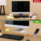 Acrylic Monitor Stand, Clear Laptop Riser with Phone Stand, 16 x 8 x 4 in