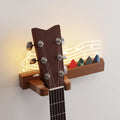 LED Guitar Wall Mount with Shelf, Wooden Guitar Hanger with Pick Holder, USB Powered