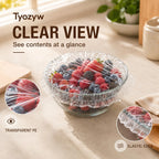 Disposable Elastic Food Covers, Clear PE (100 Pcs) Clear PE covers stretch approximately 15–15.7 in for bowls, plates and containers at home, parties, picnics or travel