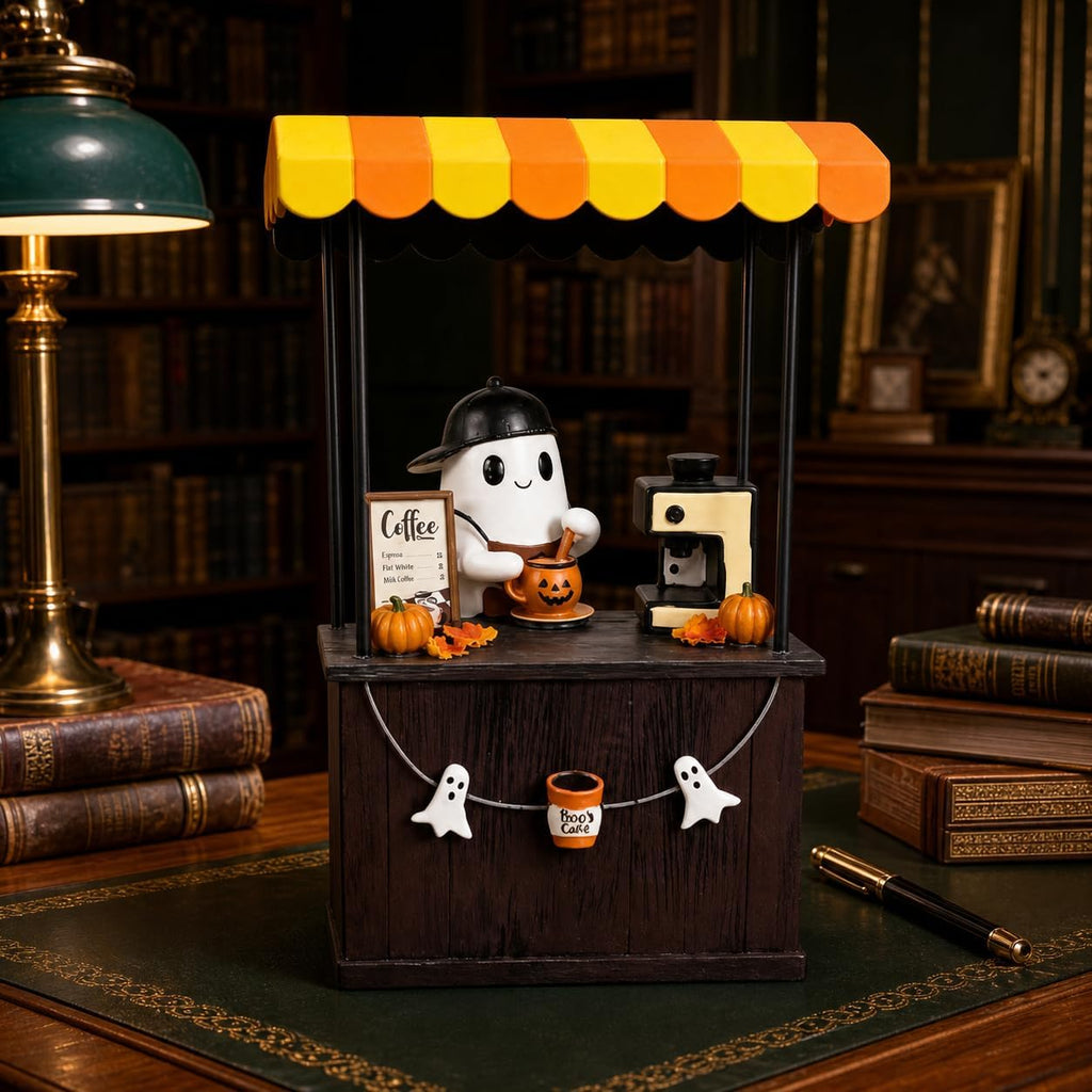 Halloween Ghost Coffee Cart Figurine, Cute Spooky Tabletop Decor