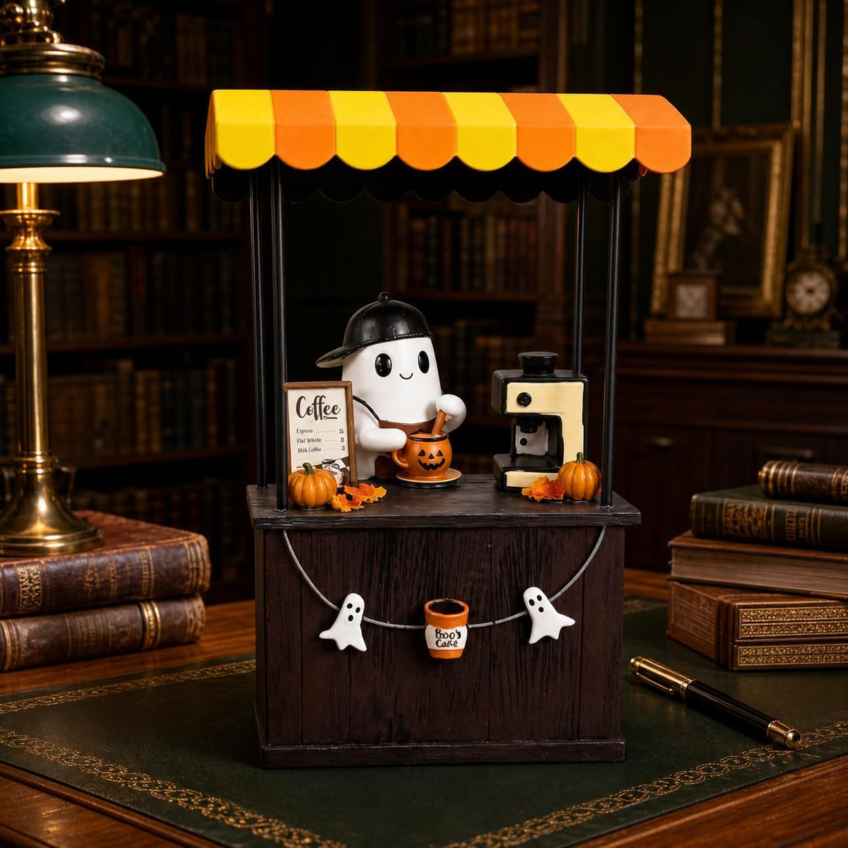 Halloween Ghost Coffee Cart Figurine, Cute Spooky Tabletop Decor