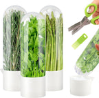 3 Pack Herb Saver for Refrigerator with 5-Blade Herb Scissors Fresh Herb Keeper Clear Preservation Bottle Cilantro Storage Container for Herbs Asparagus Mint Parsley Extends Freshness
