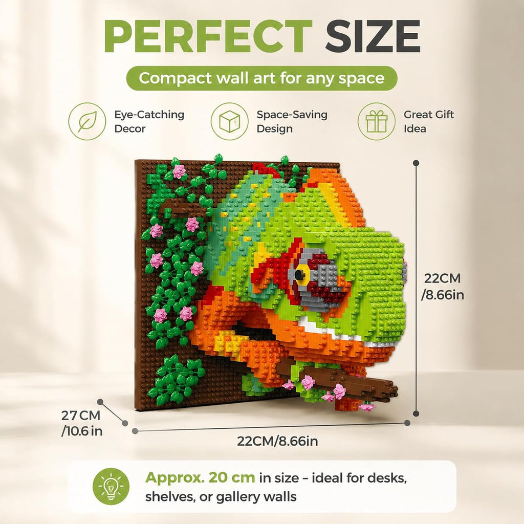 3D Chameleon Sculpture Kit, Colorful Micro Building Bricks Wall Art Decor