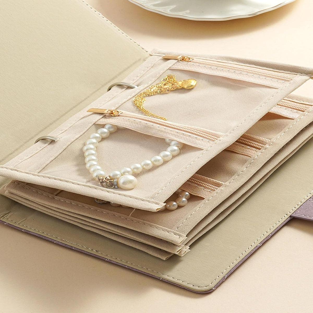 Travel Jewelry Notebook, Jewelry Notebook Organizer with 5 Detachable Binder Pages for Rings, Earrings, Necklaces, Tangle-Free Storage for Travel & Daily Use