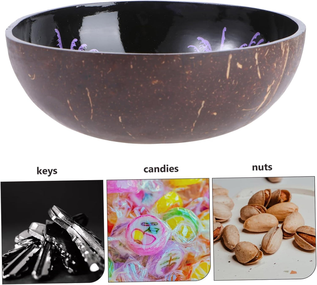 Natural Coconut Shell Bowl Handcrafted Storage Bowl for Candy Nuts and Fruits Decorative Key Keeper and Lightweight Design Pattern
