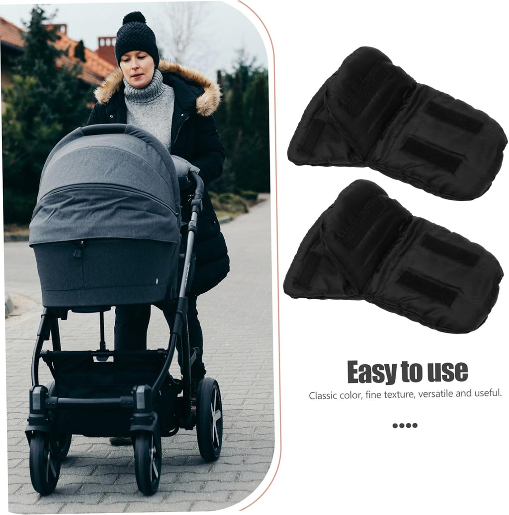 Insulated Stroller Mittens for Winter, Windproof Warm Gloves Xmas 1 Pair, Oxford Cloth Cotton Build, Black Finish, Outdoor Use, Men and Women, Sturdy Practical Design